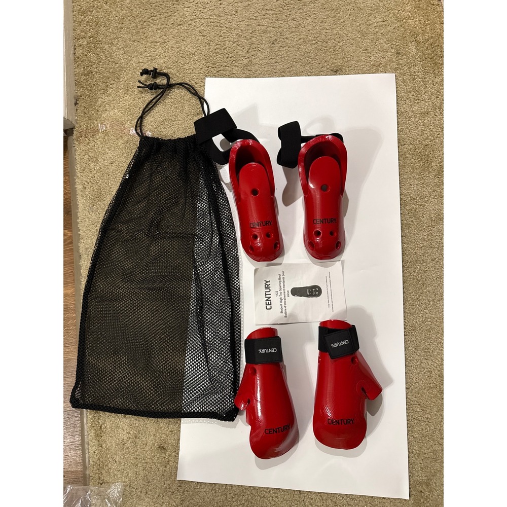 Century Martial Arts 4 pc Sparring Set Red Dipped Foam Boots Size 5/6 Gloves S